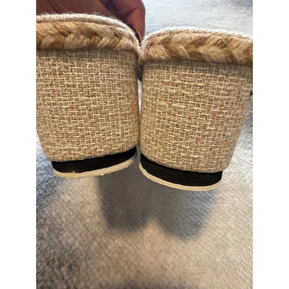 Cream Brown Espadrille Platform Wedge Sandals Mules Size 9 CN 41 Summer Boho
